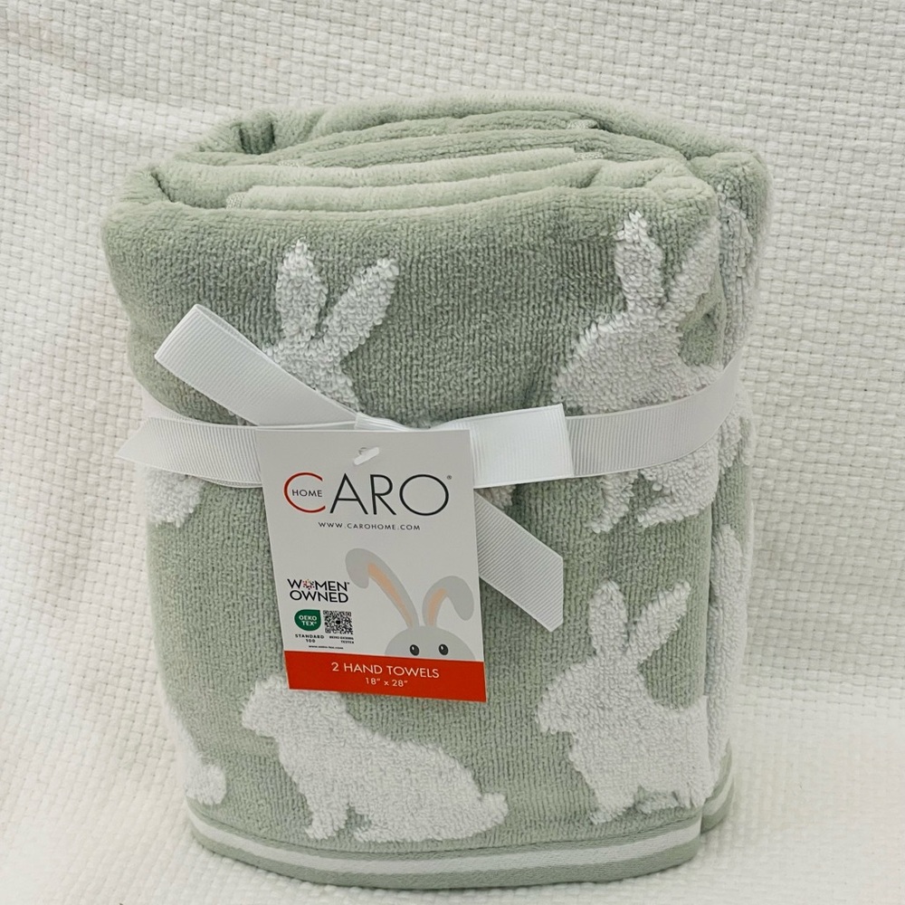 Easter Caro Home Sage Green Bunny Hand Towels - Set of 2 - Picture 2 of 5